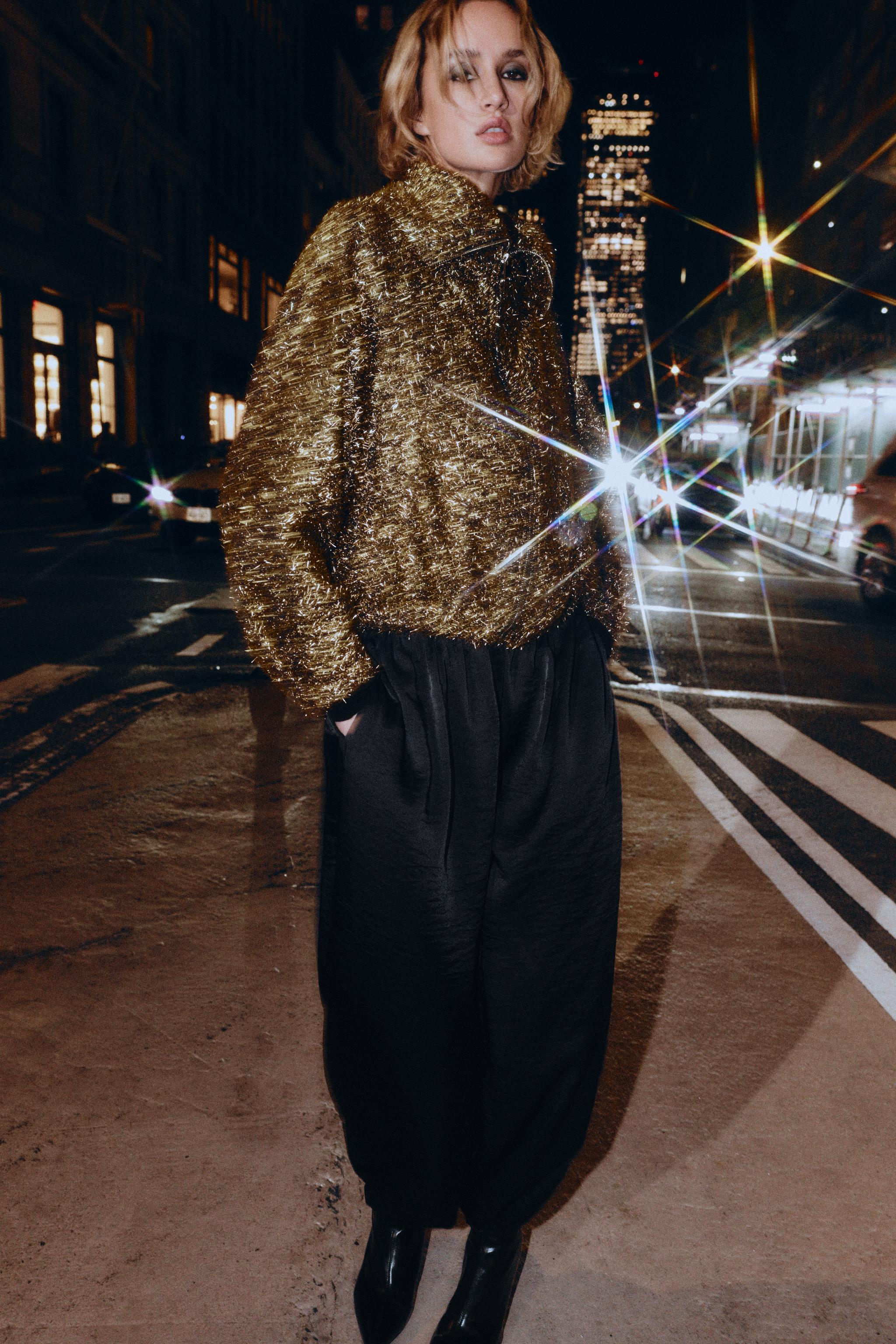 METALLIC THREAD BOMBER JACKET